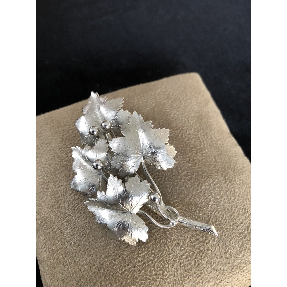 Vintage Sterling Silver Leaf Brooch Signed BB - Picture 2 of 7